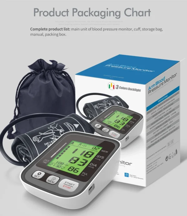 Easy-Use Automatic Upper Arm Blood Pressure Meter - Home Sphygmomanometer for Arterial Pressure Check