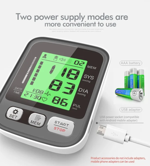 Easy-Use Automatic Upper Arm Blood Pressure Meter - Home Sphygmomanometer for Arterial Pressure Check