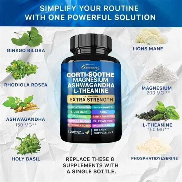 Corti-Soothe Supplement - Helps Lower Cortisol, Support Adrenal Health, Replenish Energy, Relaxation and Deep Sleep
