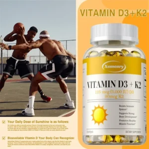 Vitamin D3 + K2 Capsules - Supports Circulation, for Bone, Joint, Teeth and Skin & Immune HealthSupplement