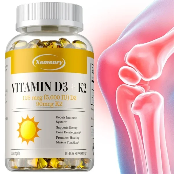 Vitamin D3 + K2 Capsules - Supports Circulation, for Bone, Joint, Teeth and Skin & Immune HealthSupplement