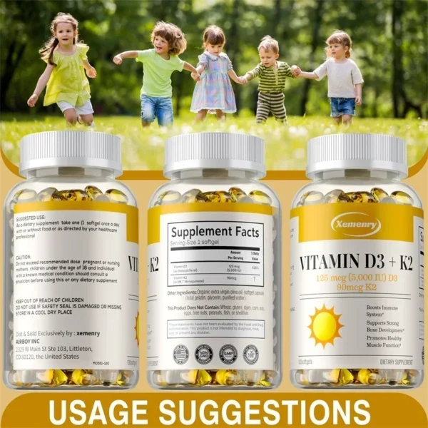 Vitamin D3 + K2 Capsules - Supports Circulation, for Bone, Joint, Teeth and Skin & Immune HealthSupplement