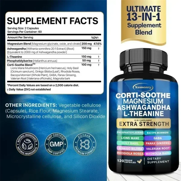 Corti-Soothe Supplement - Helps Lower Cortisol, Support Adrenal Health, Replenish Energy, Relaxation and Deep Sleep