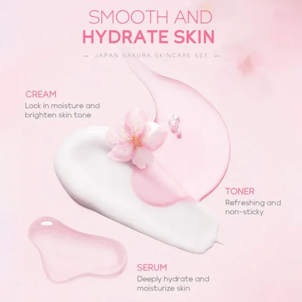 Sakura skin care sets with cleanser, serum, eye cream, facial cream, sunscreen beauty products for women, travel skin care kit