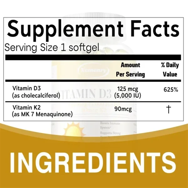 Vitamin D3 + K2 Capsules - Supports Circulation, for Bone, Joint, Teeth and Skin & Immune HealthSupplement
