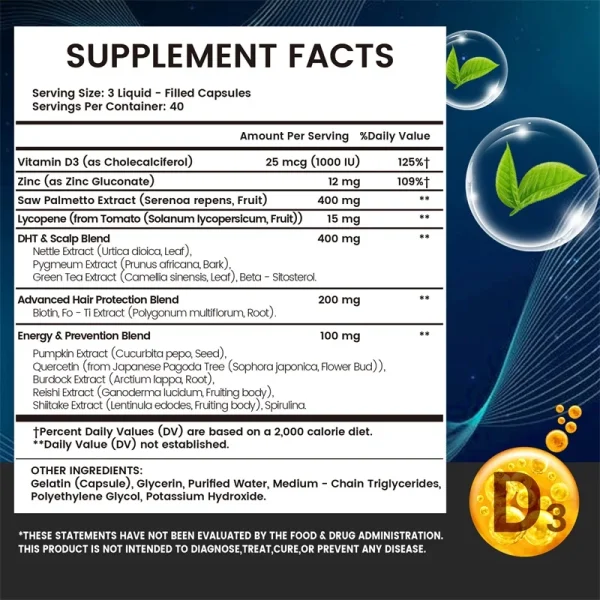 DHT Blockers for Men - Contains Saw Palmetto & Biotin To Promote Natural Hair Growth, Increase Vitality, and Maximize Absorption