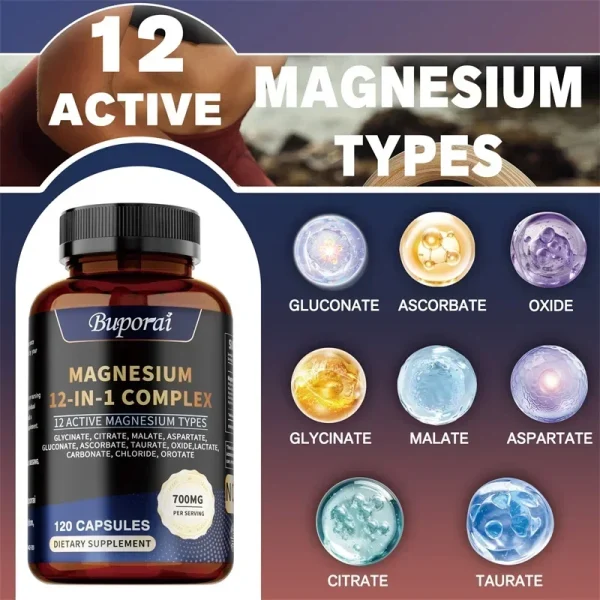 Magnesium complex Capsules - Supports Bone, Digestive and Sleep Health, Relieves Leg Cramps, Soothes Nerves and Boosts Energy